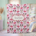 Sweet Personalized Minnie Mouse Cherry Blanket, Custom Name Pink Plaid Coquette Throw, Baby Girl Nursery Decor Birthday Gif