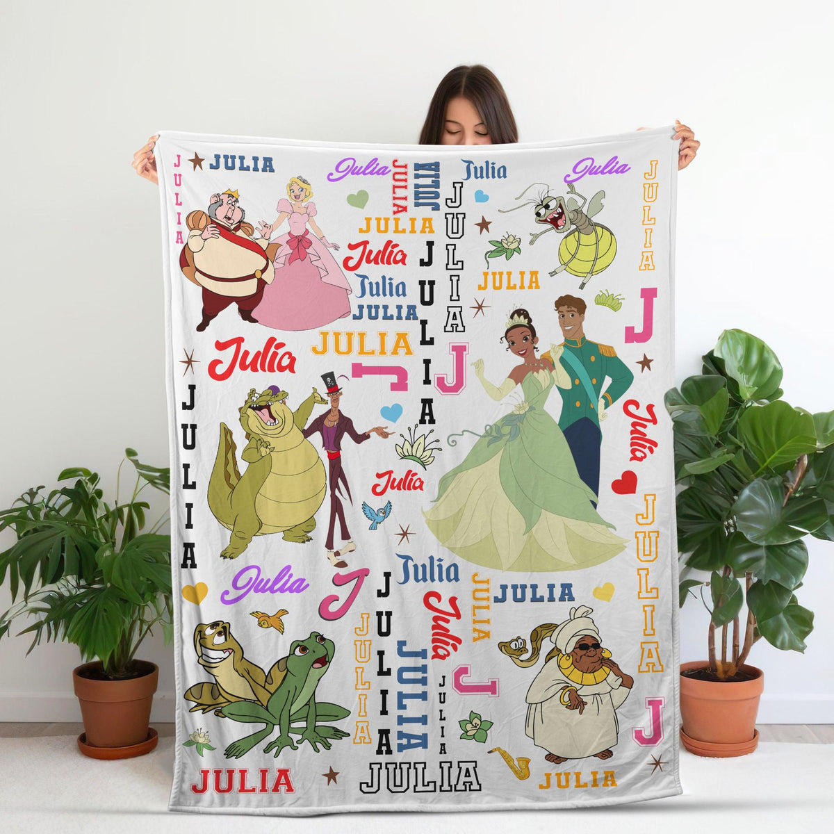 Custom Name Tiana Blanket, Princess and the Frog Minky Blanket, Personalized Disney Princess Gift, Cute Tiana Throw, Kids Name Blanket Gift