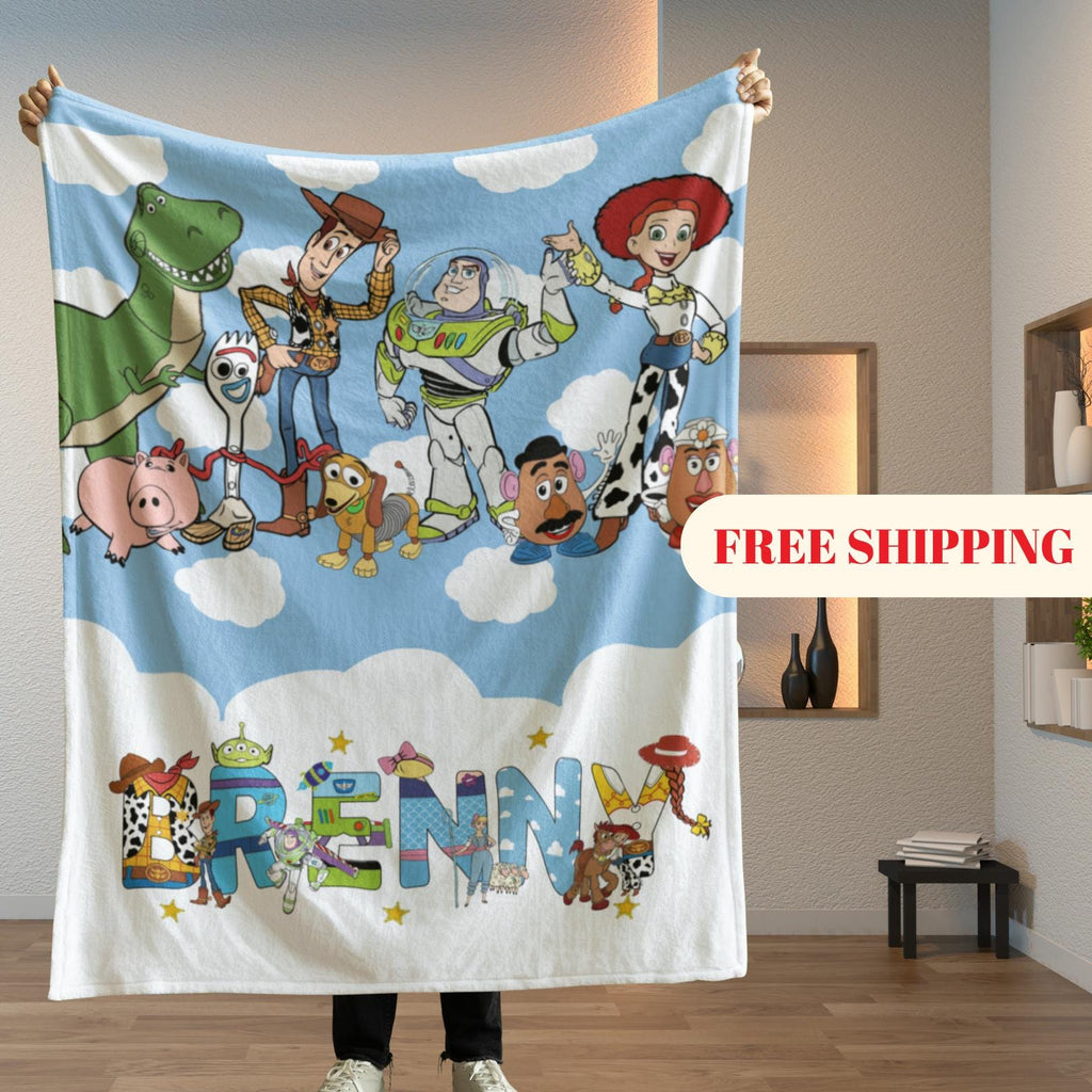 Personalized Toy Story Blanket, Custom Name Minky Flannel Throw