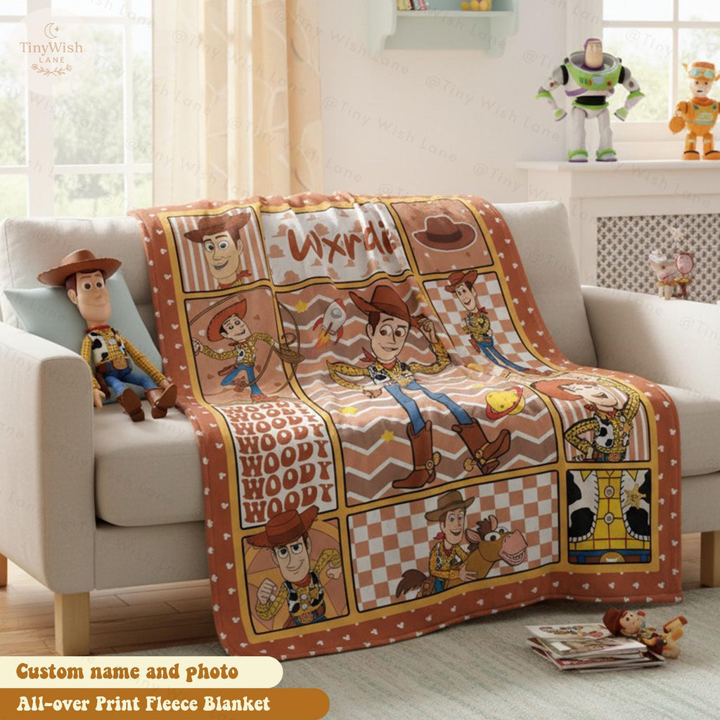Personalized Toy Story Woody Blanket, Custom Name Disney Toy Story with Woody Blanket, Woody Buzz Lightyear Blanket, Toy Story Gift for Kids
