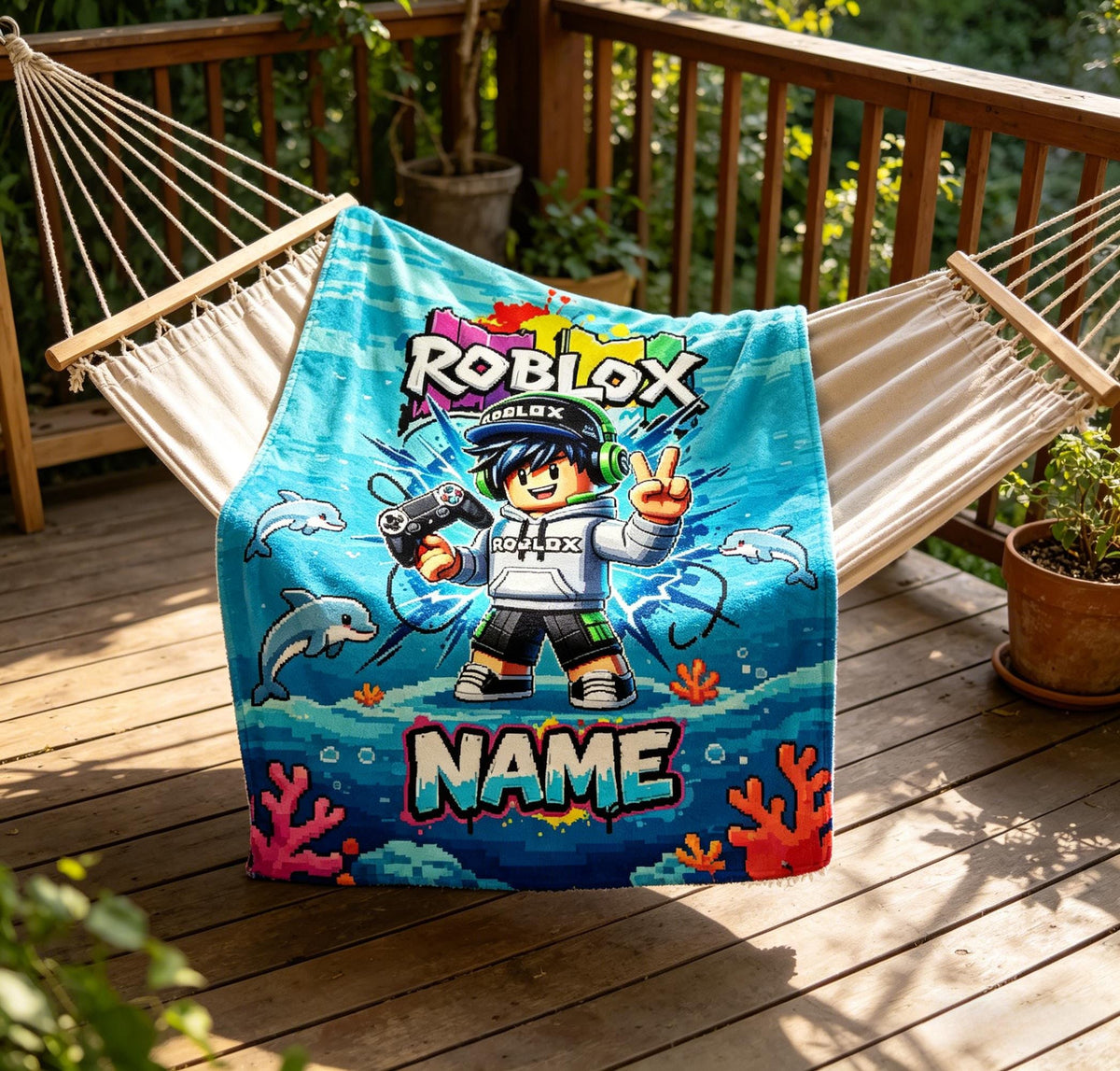 Personalized Roblox Throw Blanket, Custom Name Gaming Room Decor