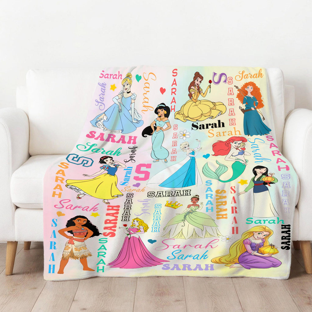 Personalized Disney Princess Watercolor Blanket, Custom Girl Blanket, Custom Name Princess Squad Blanket, Birthday Girl, Disneyland Princess
