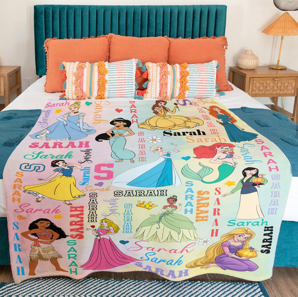 Personalized Disney Princess Watercolor Blanket, Custom Girl Blanket, Custom Name Princess Squad Blanket, Birthday Girl, Disneyland Princess