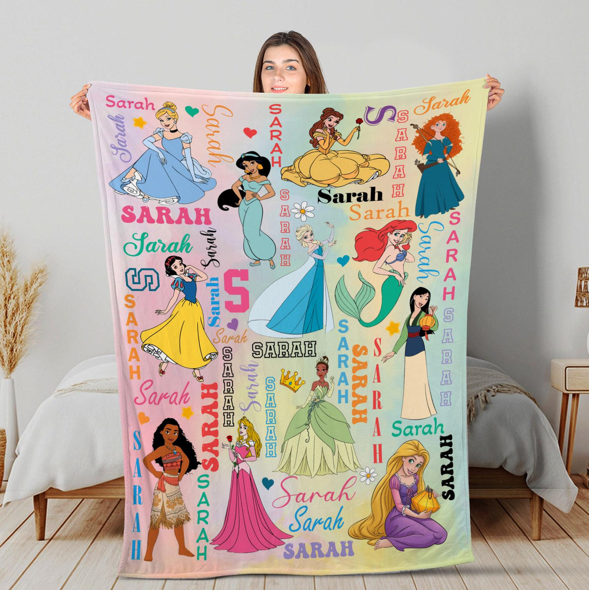 Personalized Disney Princess Watercolor Blanket, Custom Girl Blanket, Custom Name Princess Squad Blanket, Birthday Girl, Disneyland Princess