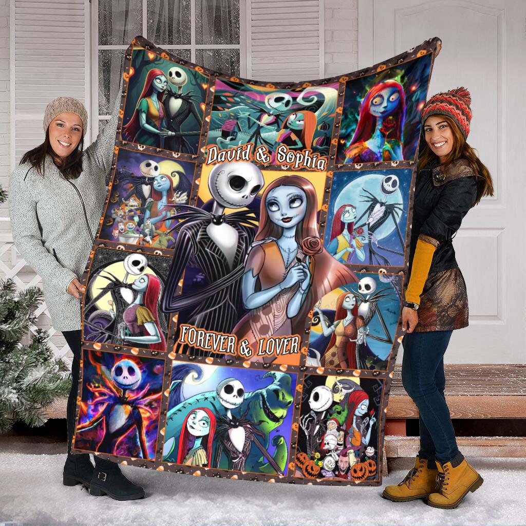 Personalized Jack Skellington Sally Blanket The Nightmare Before Christmas Blanket Halloween Blanket Gifts For Him, Lover Christmas Decor