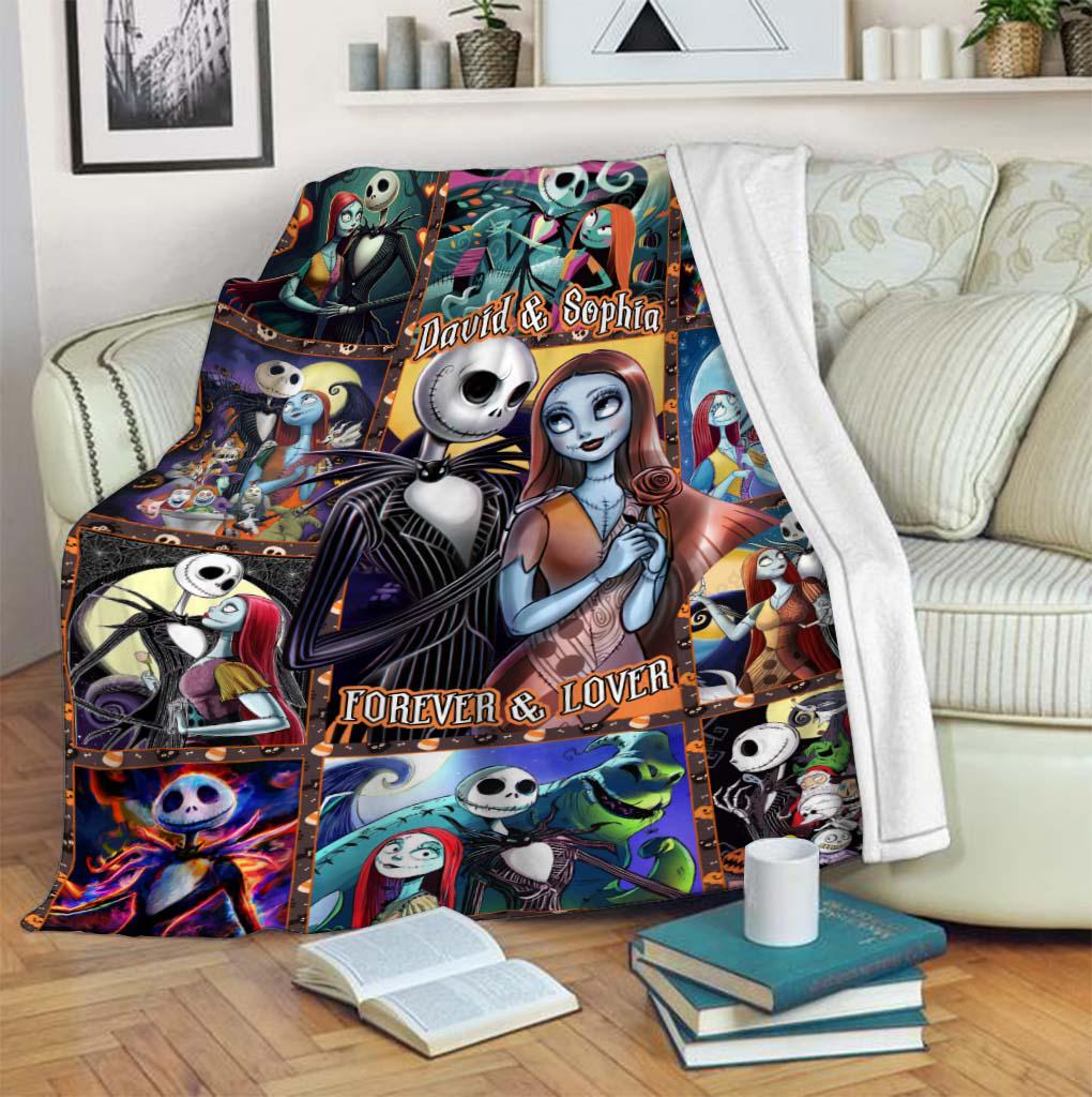 Personalized Jack Skellington Sally Blanket The Nightmare Before Christmas Blanket Halloween Blanket Gifts For Him, Lover Christmas Decor