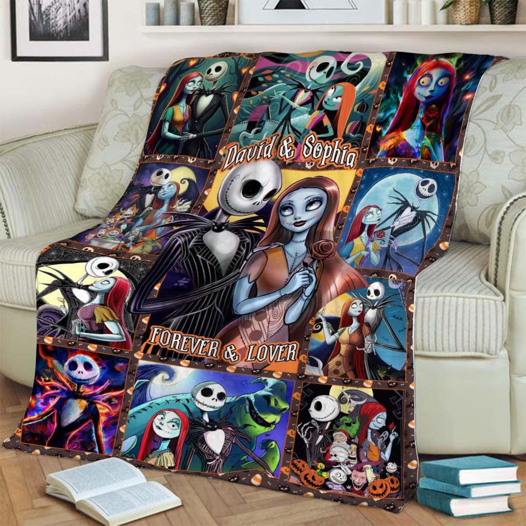 Personalized Jack Skellington Sally Blanket The Nightmare Before Christmas Blanket Halloween Blanket Gifts For Him, Lover Christmas Decor
