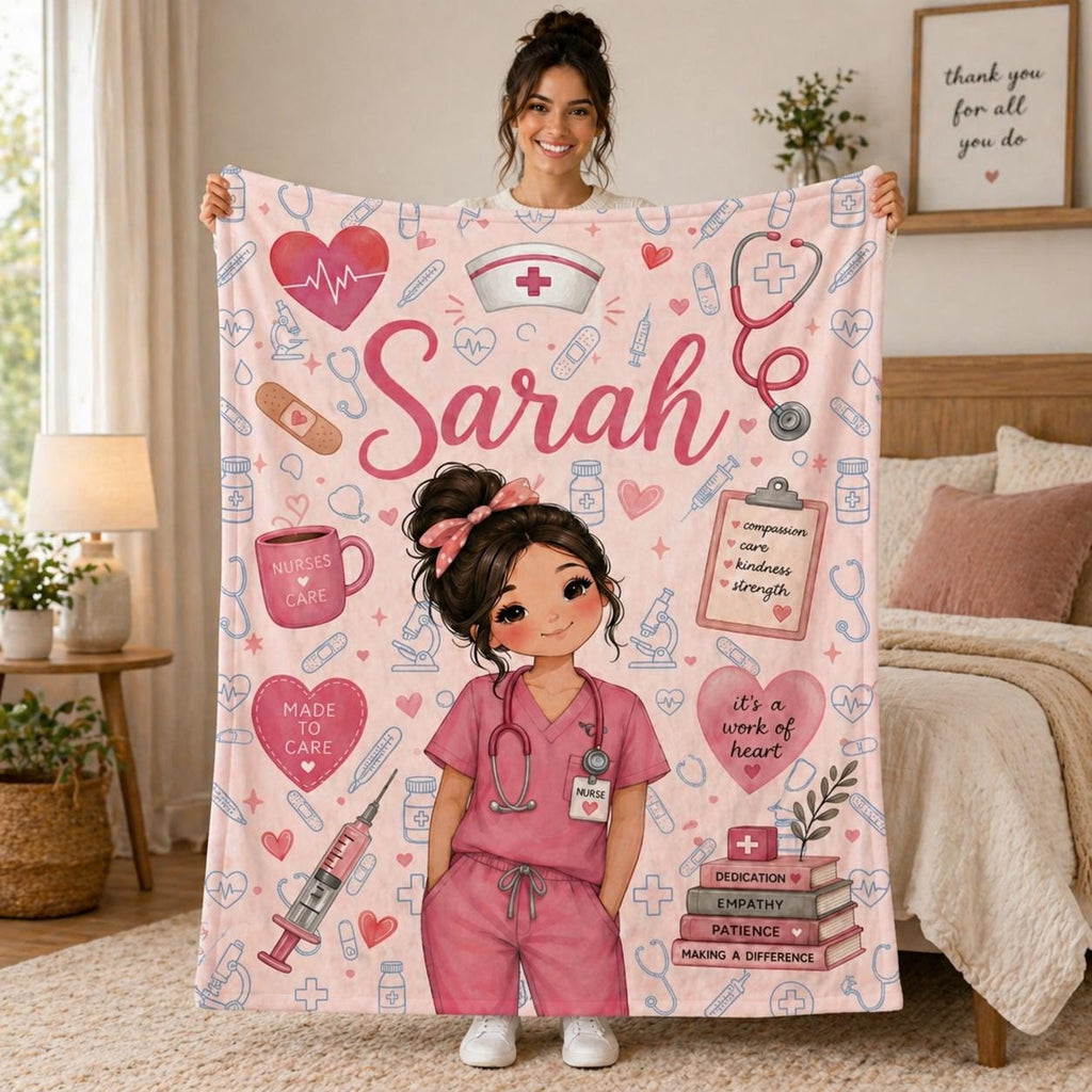 Personalized Nurse Blanket, Custom Nurse Gift, Pink Nurse Throw, RN Gift, Nurse Appreciation, Healthcare Worker Gift, Nurse Graduation Gift