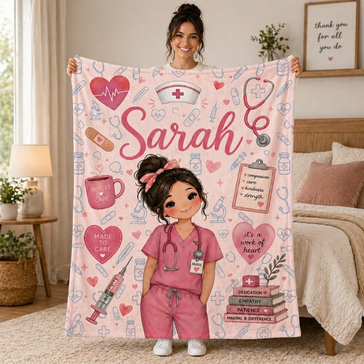 Personalized Nurse Blanket, Custom Nurse Gift, Pink Nurse Throw, RN Gift, Nurse Appreciation, Healthcare Worker Gift, Nurse Graduation Gift