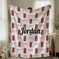 Cola Personalised Soda Blanket Throw with Name,Custom Pink Bow Blanket,Fun Gift for Kid,Wife husband birthday anniversary,Unique Present