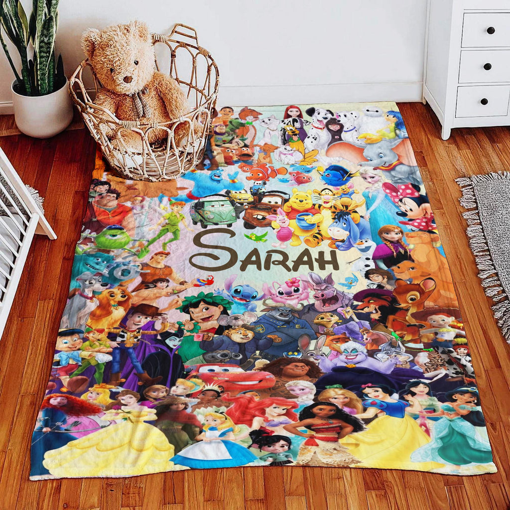 Custom Disney Character Blanket, Personalized Disney Princess Kids Fleece Blanket, Disney World Gift, Baby Birthday Gift, Mickey And Friends