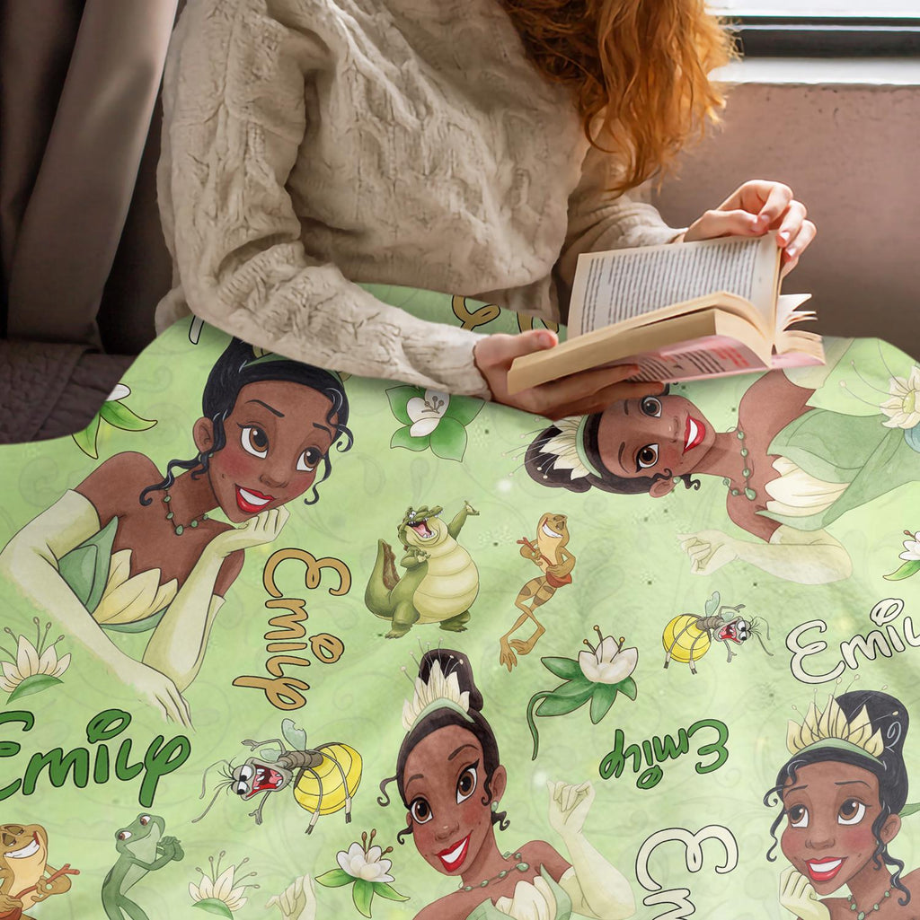 Personalized Tiana Princess Blanket, Custom Name Disney Princess Throw, Princess and the Frog Gift for Girl,Kids Birthday Gift,Nursery Decor