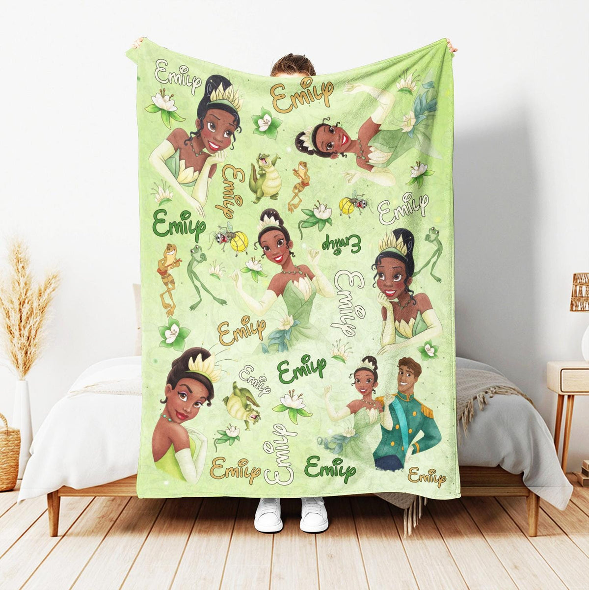Personalized Tiana Princess Blanket, Custom Name Disney Princess Throw, Princess and the Frog Gift for Girl,Kids Birthday Gift,Nursery Decor
