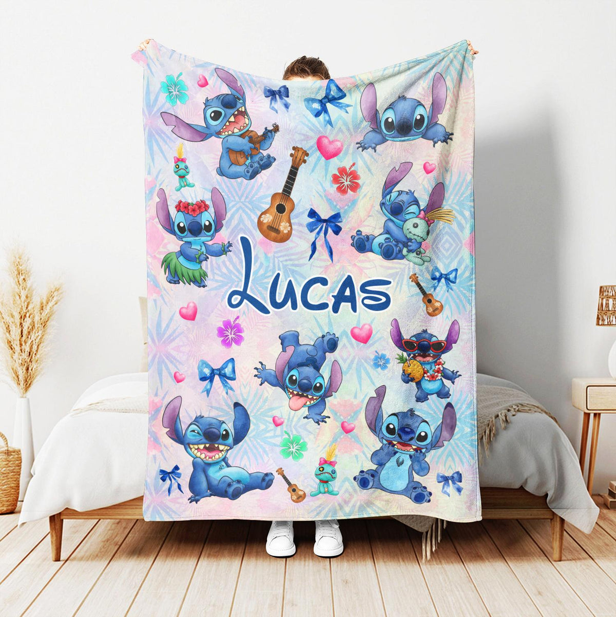 Personalized Stitch Blanket, Custom Cute Stitch Throw for Kids Baby Boy Girl, Disney Inspired Nursery Decor, Disney Birthday Gift, Xmas Gift