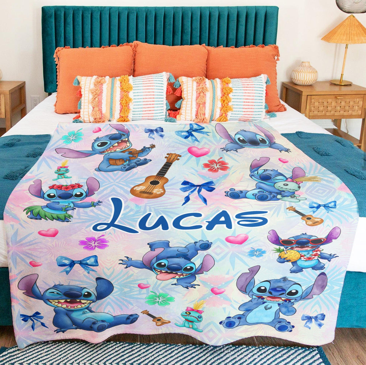 Personalized Stitch Blanket, Custom Cute Stitch Throw for Kids Baby Boy Girl, Disney Inspired Nursery Decor, Disney Birthday Gift, Xmas Gift
