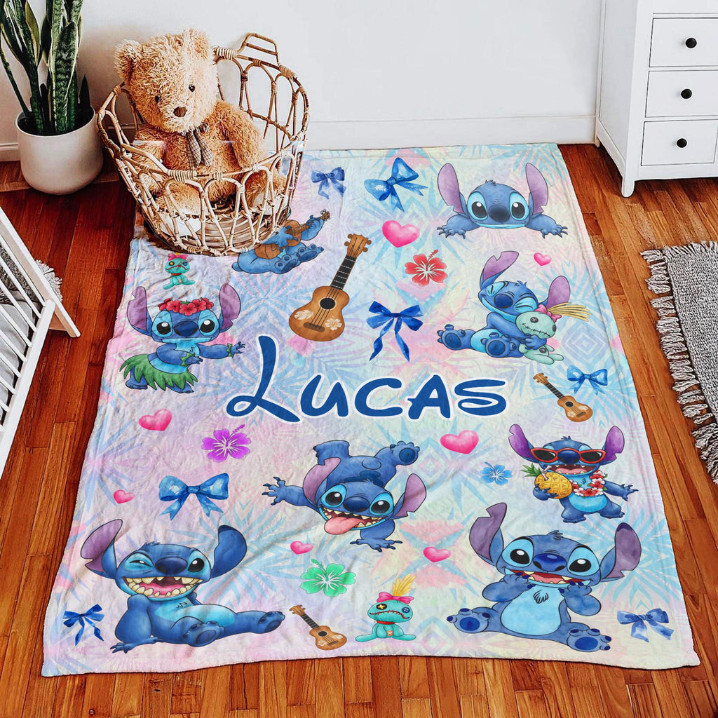 Personalized Stitch Blanket, Custom Cute Stitch Throw for Kids Baby Boy Girl, Disney Inspired Nursery Decor, Disney Birthday Gift, Xmas Gift