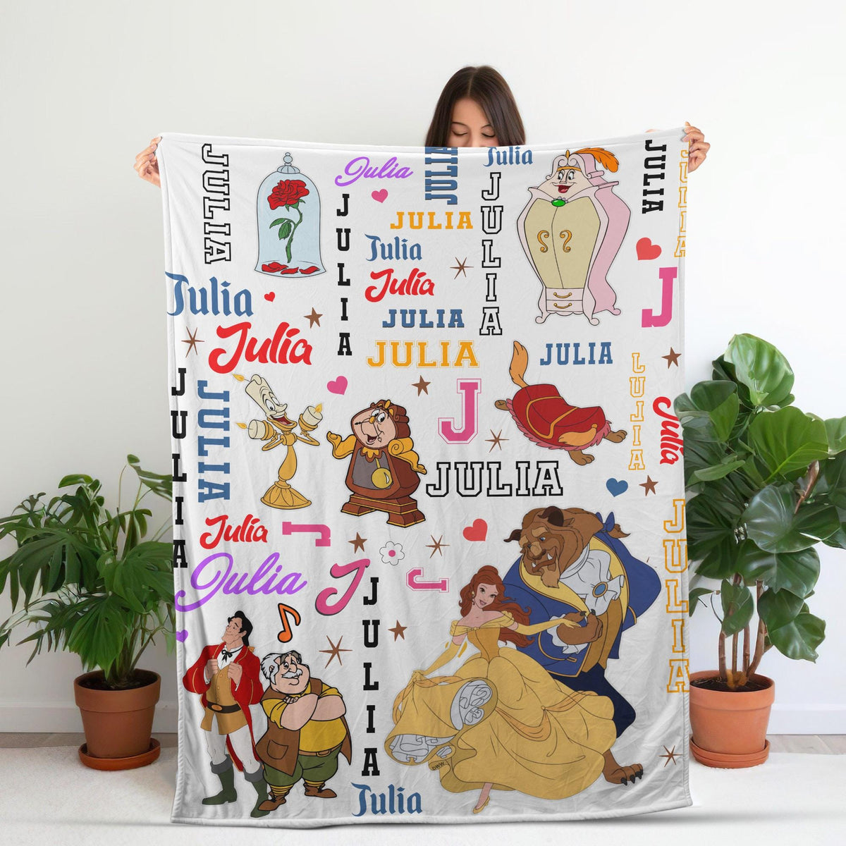 Personalized Belle Blanket, CustomDissney Beauty and the Beast Fleece Throw,Kids Birthday Gift, Nursery Decor, Toddler Gift,Disney Birthday