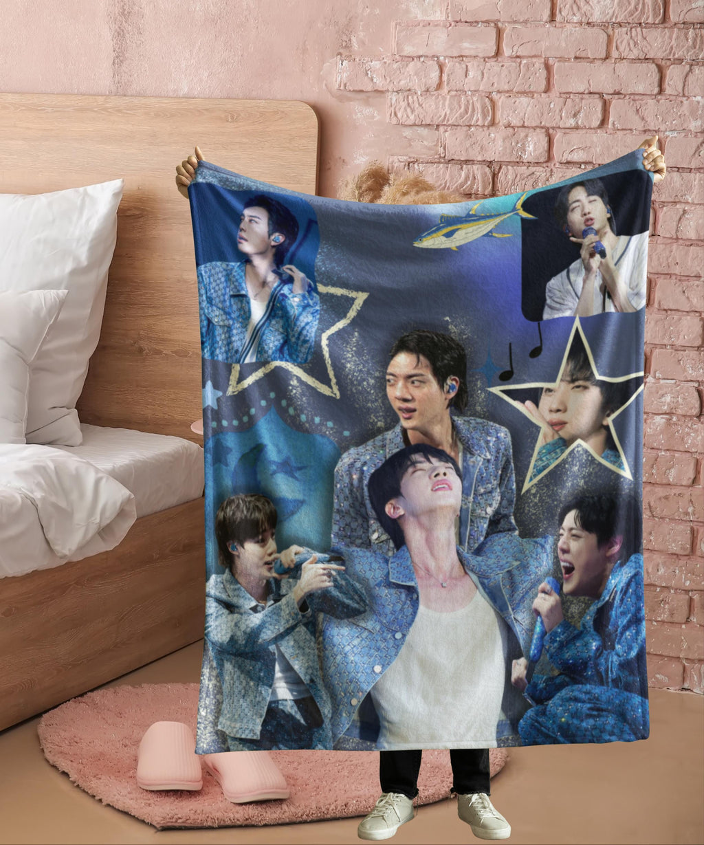 Kim Seokjin Velveteen blanket, K-Pop Boy Band gift, Jin Microfiber Blanket | Blue Star Photos gift, K-pop fan, gift for Army, Christmas gift