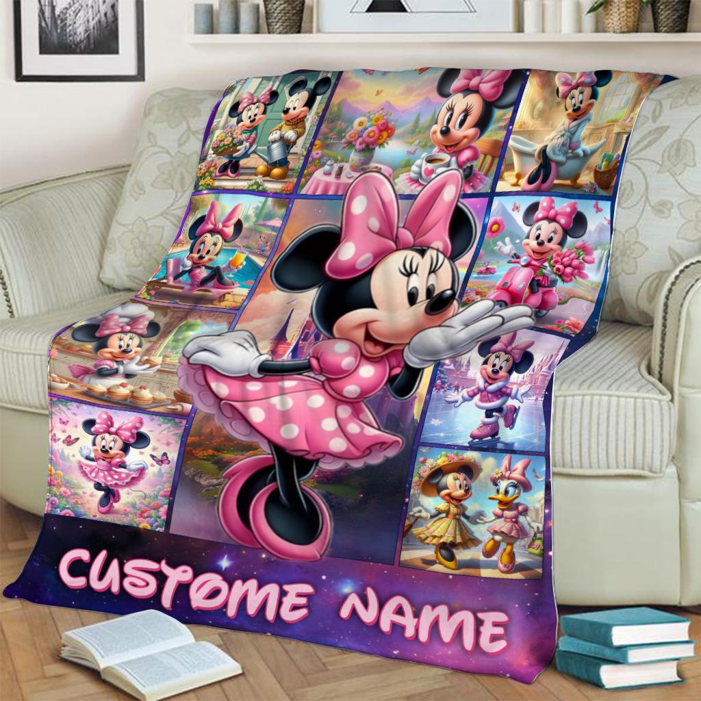 Personalized Disney Minnie Mouse Blanket, Custom Disneyland Blanket, Disneyworld Birthday Gift Birthday Girl, Cozy Disney Home Decor
