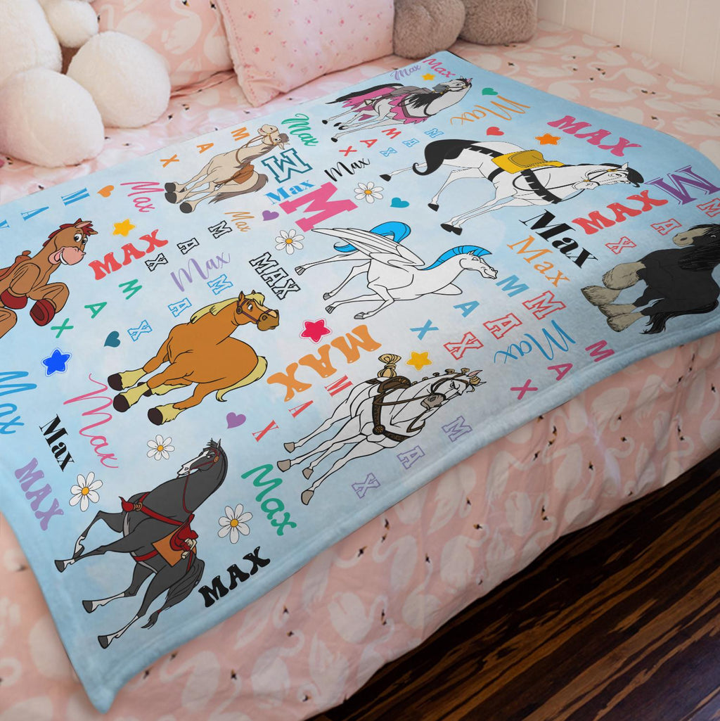 Personalized Disney Horse Blanket for Kids,Custom Name Blanket with Disney Horse,Horse Lover Gift for Boys Girls,Toddler Soft Fleece Blanket