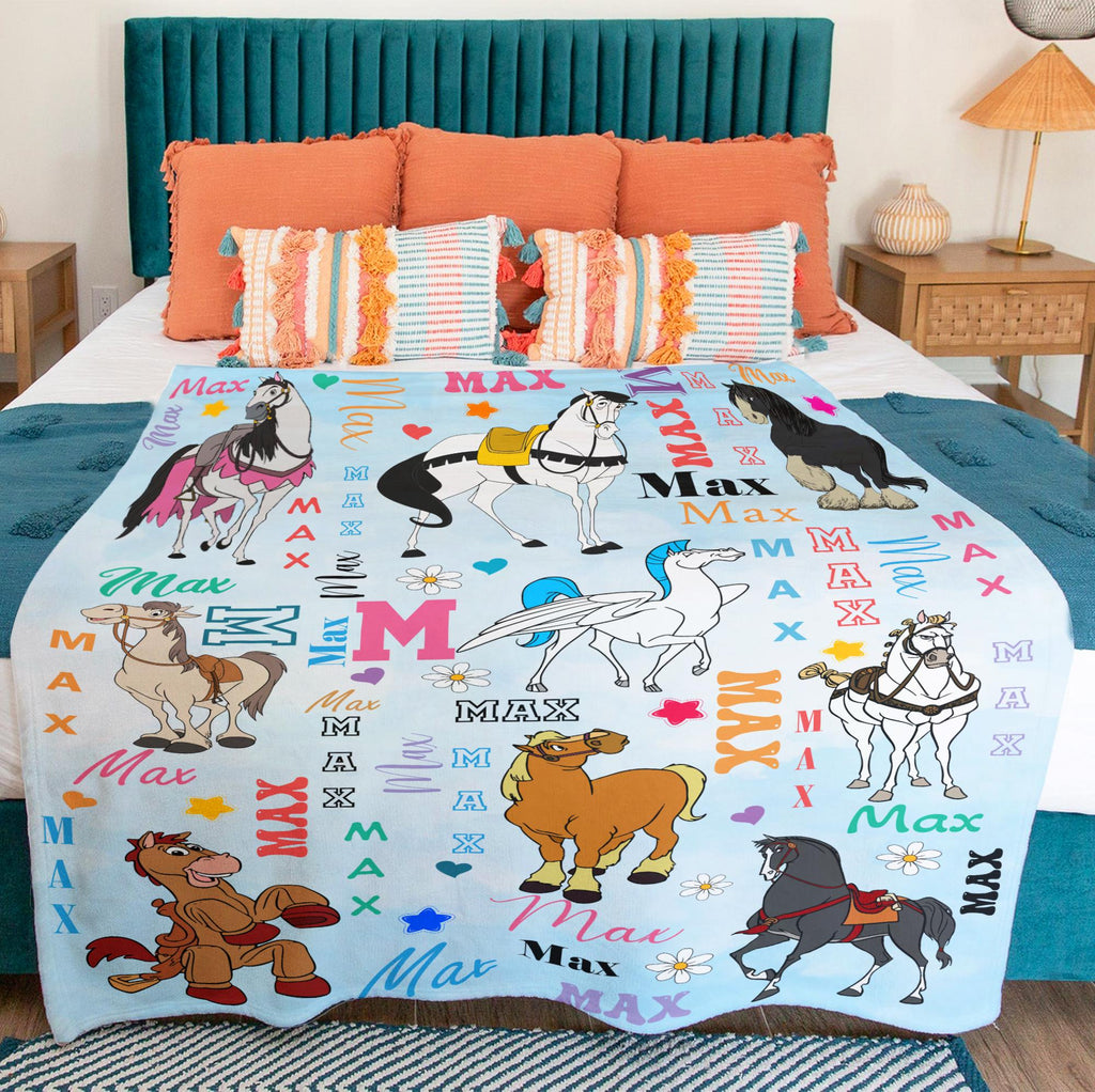 Personalized Disney Horse Blanket for Kids,Custom Name Blanket with Disney Horse,Horse Lover Gift for Boys Girls,Toddler Soft Fleece Blanket