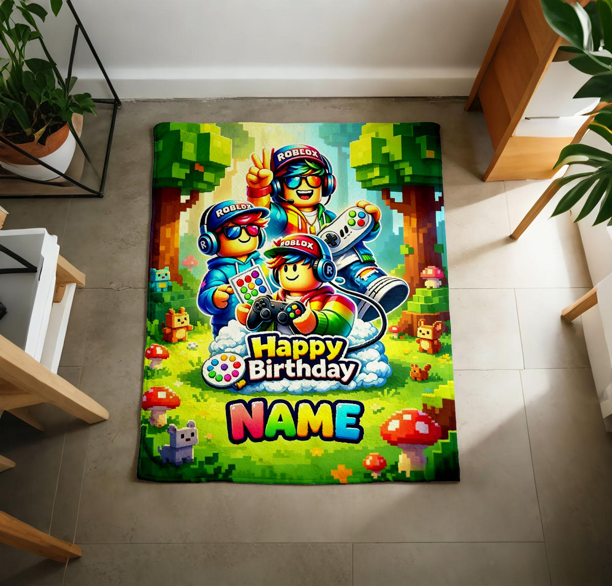 Personalized Roblox Blanket Soft Throw, Custom Name Gift