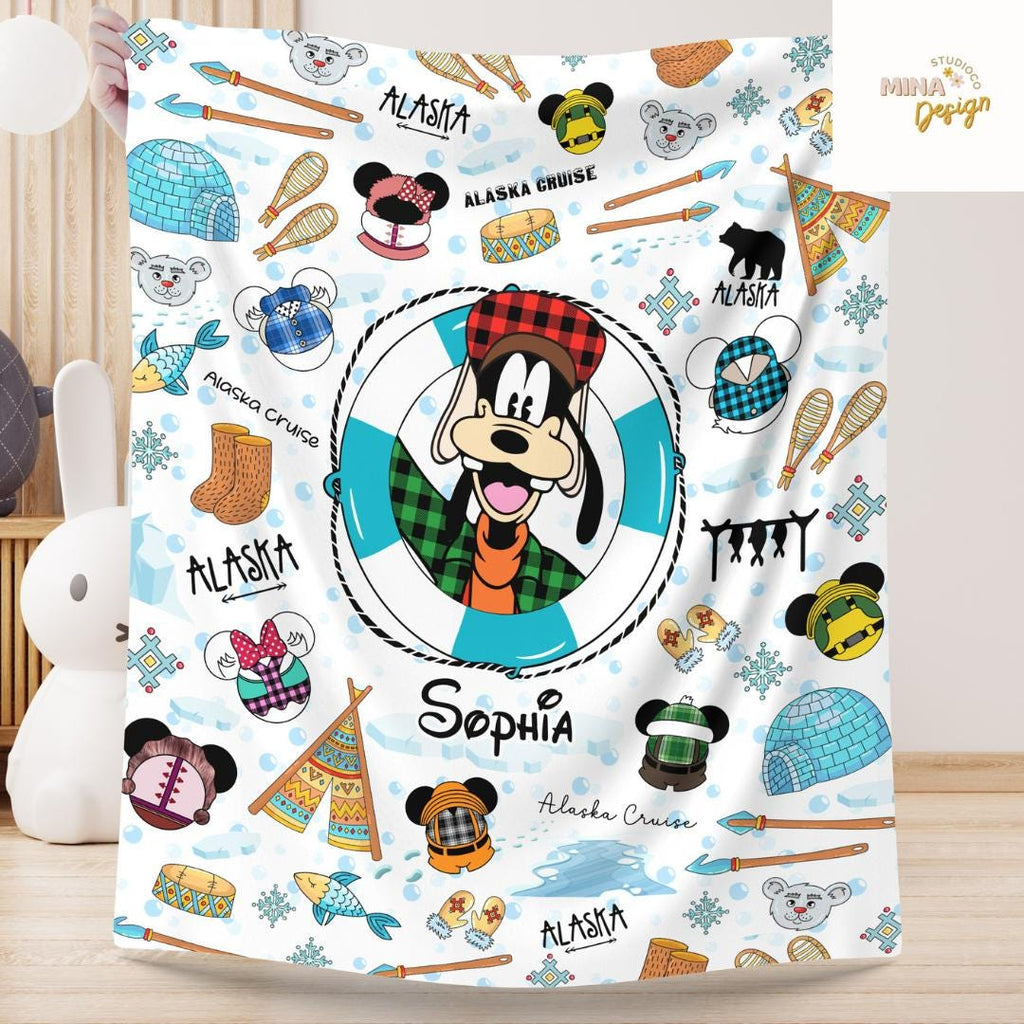 Personalized All Characters Disney Alaska Cruise Blanket, Mickey and Friends Alaskan Home Decor, Disney Wonder Magic Family Cruise Vacation