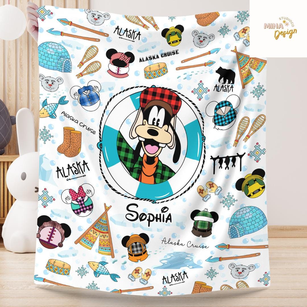 Personalized All Characters Disney Alaska Cruise Blanket, Mickey and Friends Alaskan Home Decor, Disney Wonder Magic Family Cruise Vacation