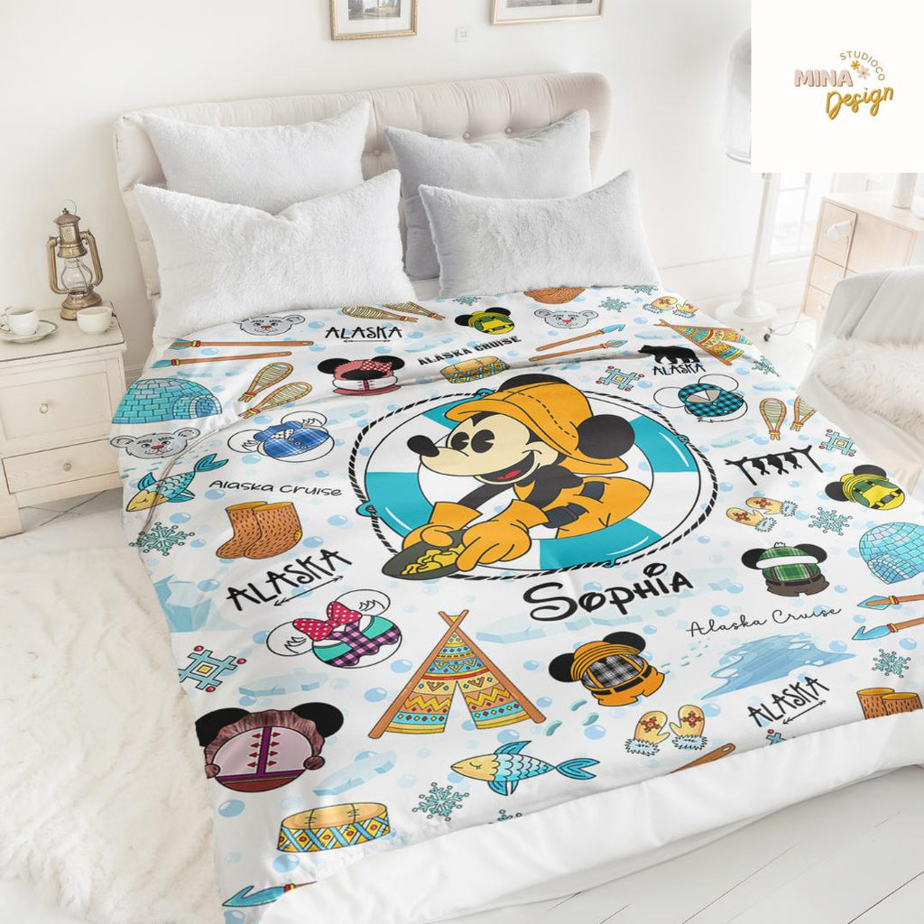 Personalized All Characters Disney Alaska Cruise Blanket, Mickey and Friends Alaskan Home Decor, Disney Wonder Magic Family Cruise Vacation