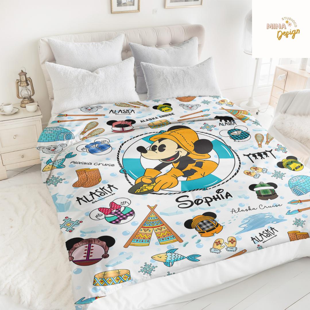 Personalized All Characters Disney Alaska Cruise Blanket, Mickey and Friends Alaskan Home Decor, Disney Wonder Magic Family Cruise Vacation