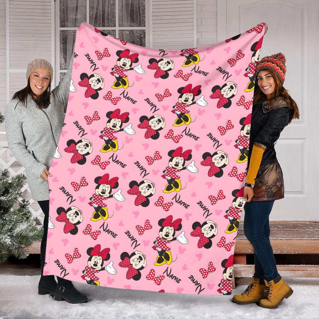 Classic Personalized Minnie Mouse Red Bow Blanket, Custom Name Mouse Ear Castle Pattern Throw, Magical Girl Nursery Decor Gift 2026
