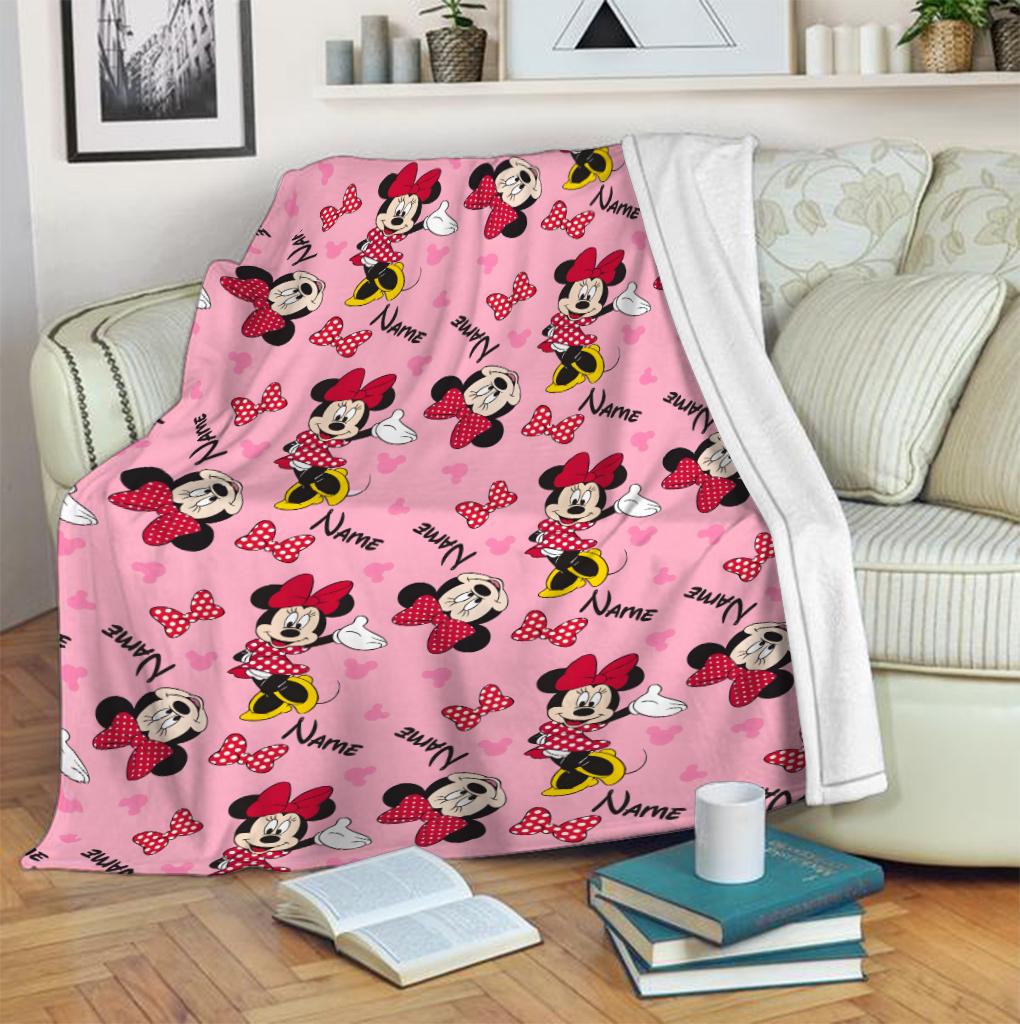 Classic Personalized Minnie Mouse Red Bow Blanket, Custom Name Mouse Ear Castle Pattern Throw, Magical Girl Nursery Decor Gift 2026