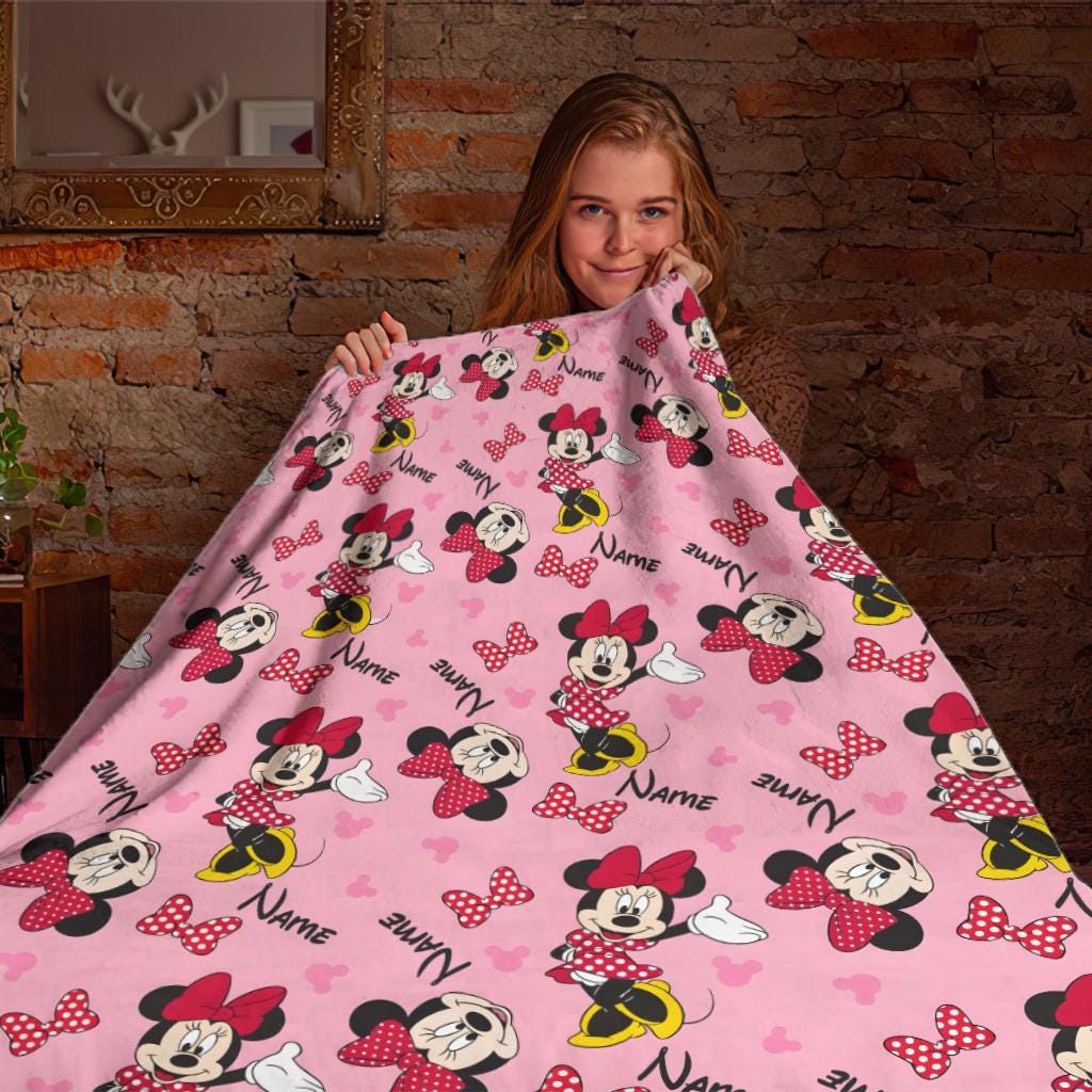 Classic Personalized Minnie Mouse Red Bow Blanket, Custom Name Mouse Ear Castle Pattern Throw, Magical Girl Nursery Decor Gift 2026