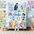 Personalized Disney Princess Blanket,Custom Princess Kid Throw,Birthday Girl Nursery Decor,Disney Christmas Gift,Snow White Cinderella Ariel