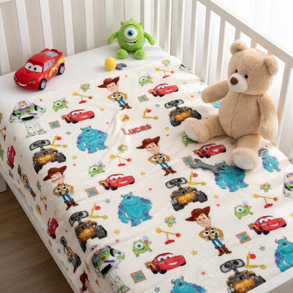Custom Name Toy Story Baby Blanket, Disney Plushy Blanket, Personalized Baby Boy Shower Gift, Nursery Disney Baby Blanket