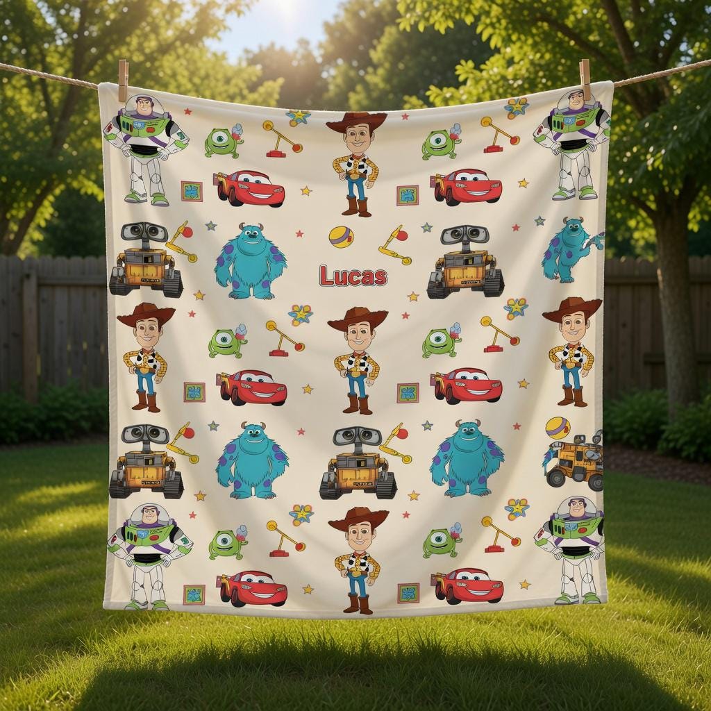 Custom Name Toy Story Baby Blanket, Disney Plushy Blanket, Personalized Baby Boy Shower Gift, Nursery Disney Baby Blanket