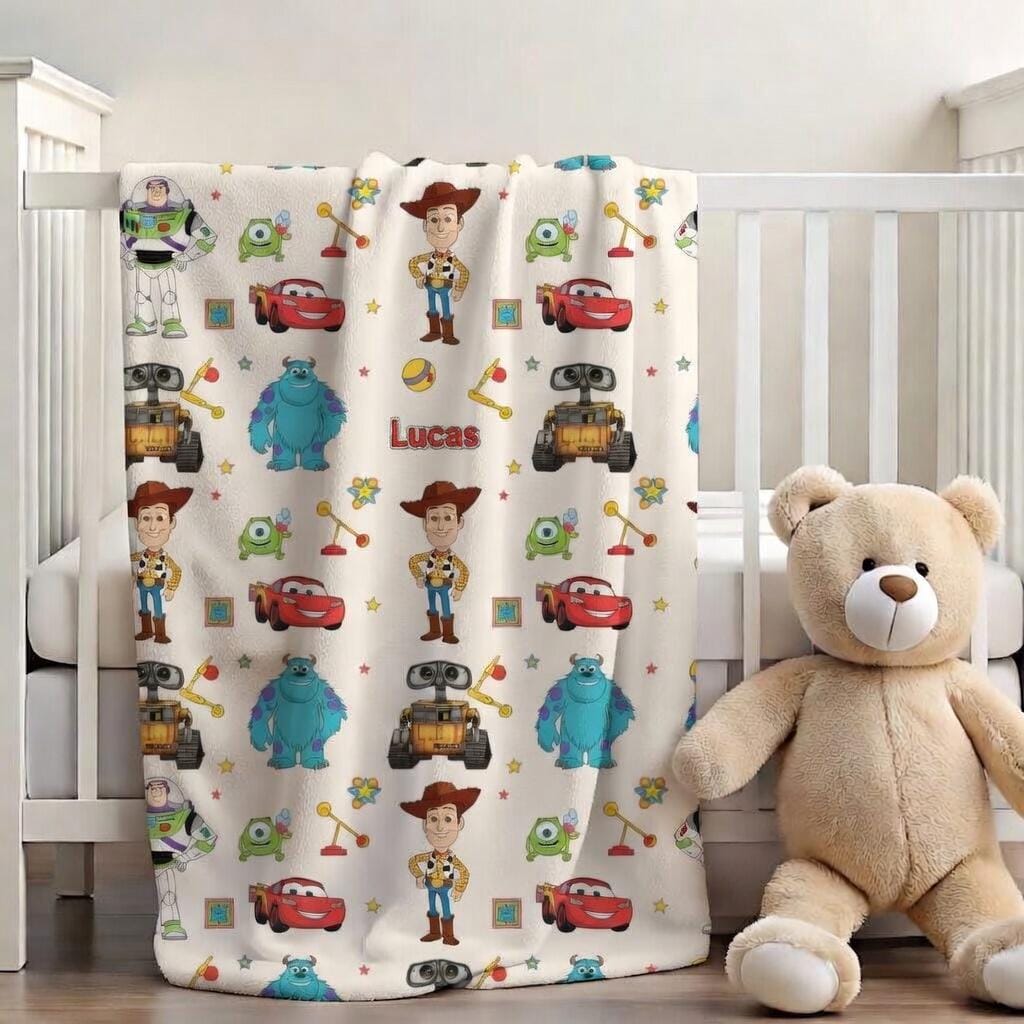 Custom Name Toy Story Baby Blanket, Disney Plushy Blanket, Personalized Baby Boy Shower Gift, Nursery Disney Baby Blanket