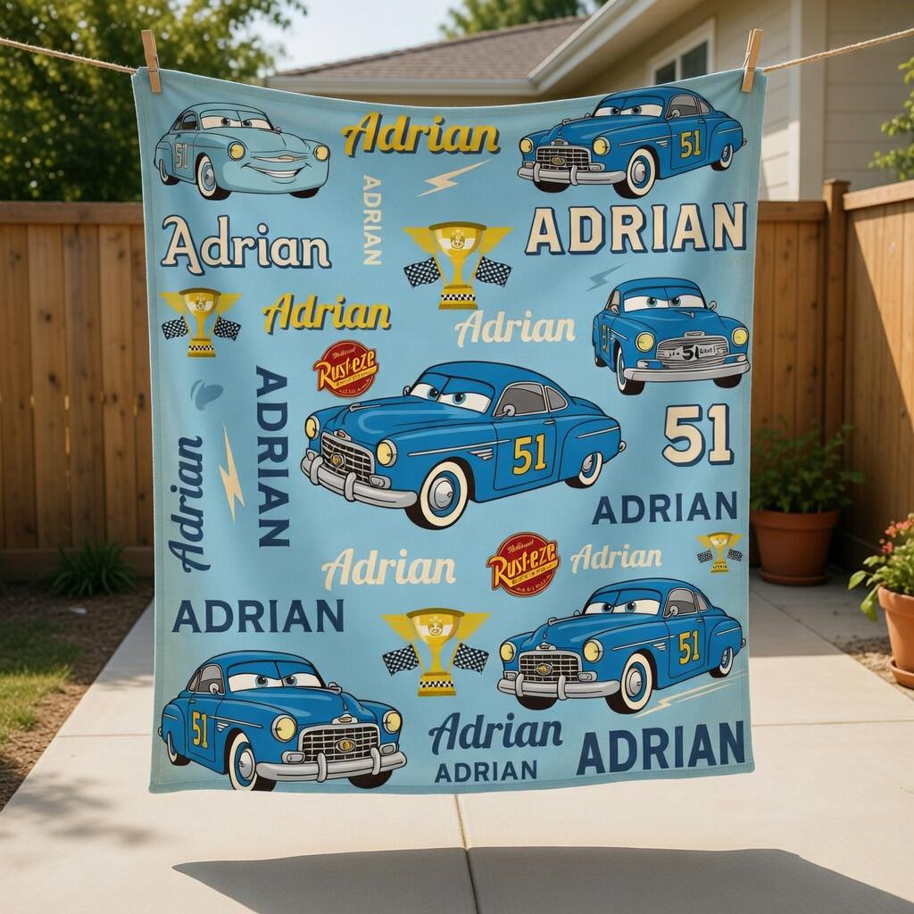 Custom Name Pixar Cars Blanket, Disney Doc Hudson Cars Baby Blanket, Baby Nursery Gift