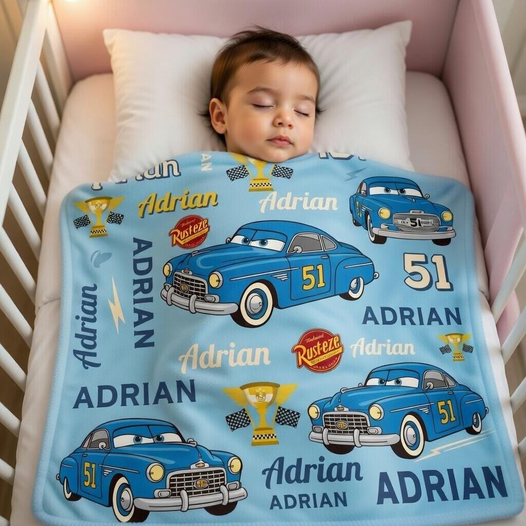 Custom Name Pixar Cars Blanket, Disney Doc Hudson Cars Baby Blanket, Baby Nursery Gift