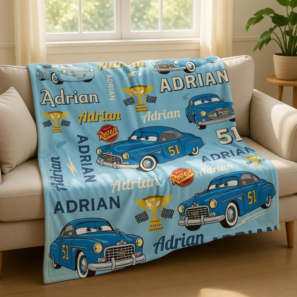 Custom Name Pixar Cars Blanket, Disney Doc Hudson Cars Baby Blanket, Baby Nursery Gift