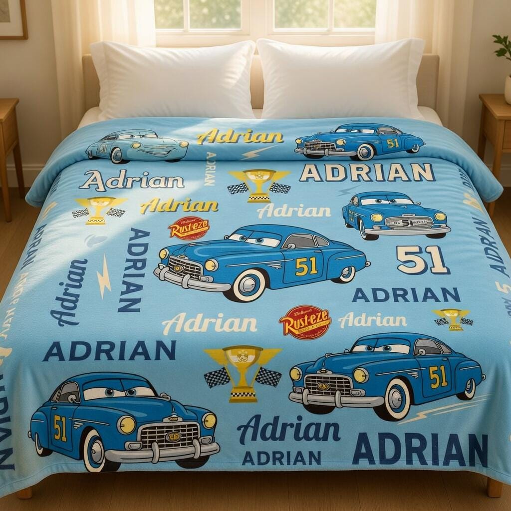 Custom Name Pixar Cars Blanket, Disney Doc Hudson Cars Baby Blanket, Baby Nursery Gift