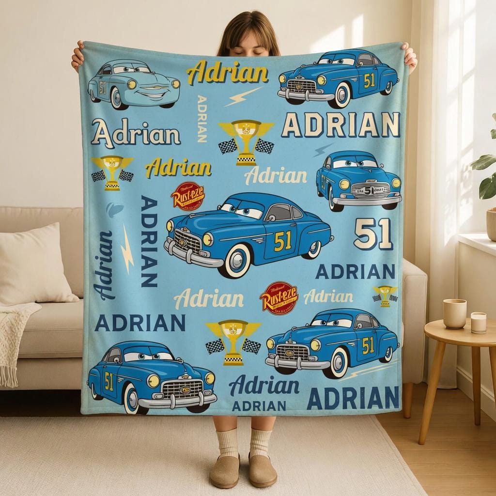 Custom Name Pixar Cars Blanket, Disney Doc Hudson Cars Baby Blanket, Baby Nursery Gift