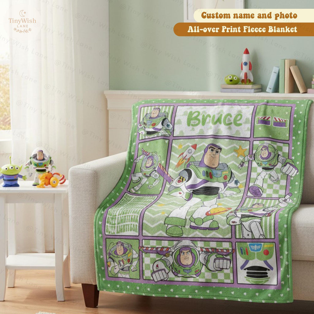 Personalized Toy Story Buzz Blanket, Custom Name Disney Toy Story with Buzz Blanket, Woody Buzz Lightyear Blanket, Toy Story Gift for Kids