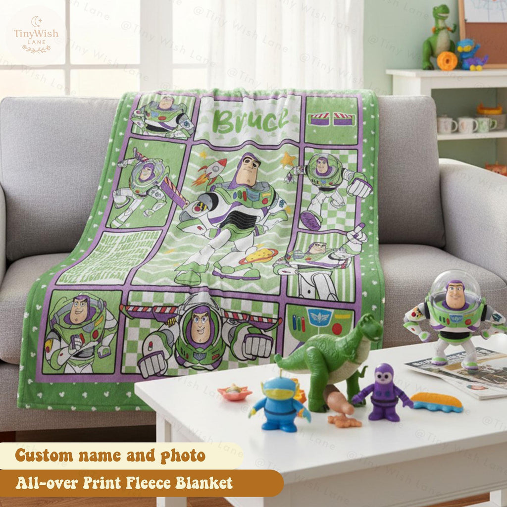 Personalized Toy Story Buzz Blanket, Custom Name Disney Toy Story with Buzz Blanket, Woody Buzz Lightyear Blanket, Toy Story Gift for Kids
