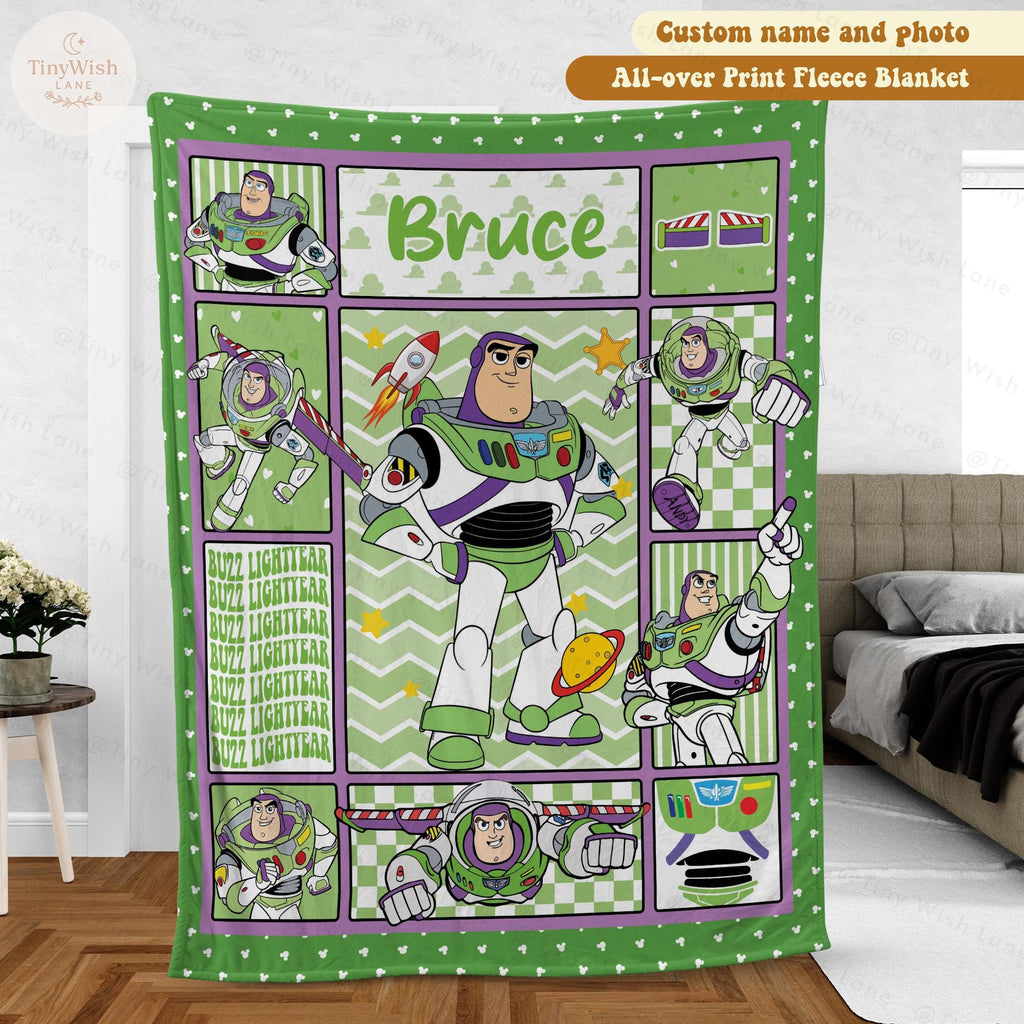 Personalized Toy Story Buzz Blanket, Custom Name Disney Toy Story with Buzz Blanket, Woody Buzz Lightyear Blanket, Toy Story Gift for Kids