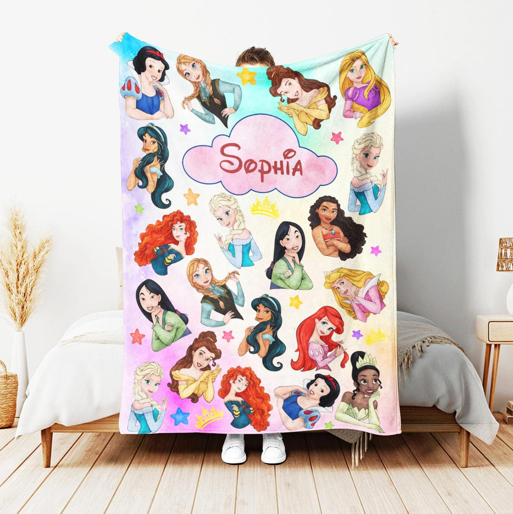 Personalized Disney Princess Blanket, Disney Girl Blanket, Snow White Belle Ariel Cinderella Moana Tiana Elsa Blanket, Disney Birthday Girl