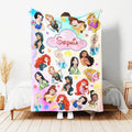 Personalized Disney Princess Blanket, Disney Girl Blanket, Snow White Belle Ariel Cinderella Moana Tiana Elsa Blanket, Disney Birthday Girl