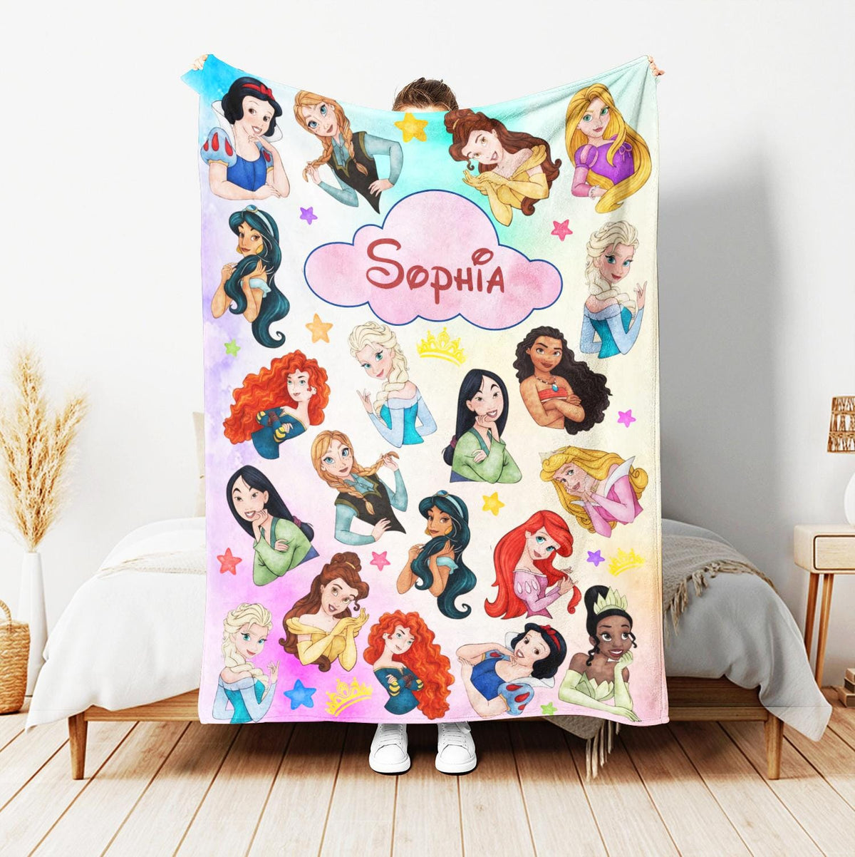 Personalized Disney Princess Blanket, Disney Girl Blanket, Snow White Belle Ariel Cinderella Moana Tiana Elsa Blanket, Disney Birthday Girl