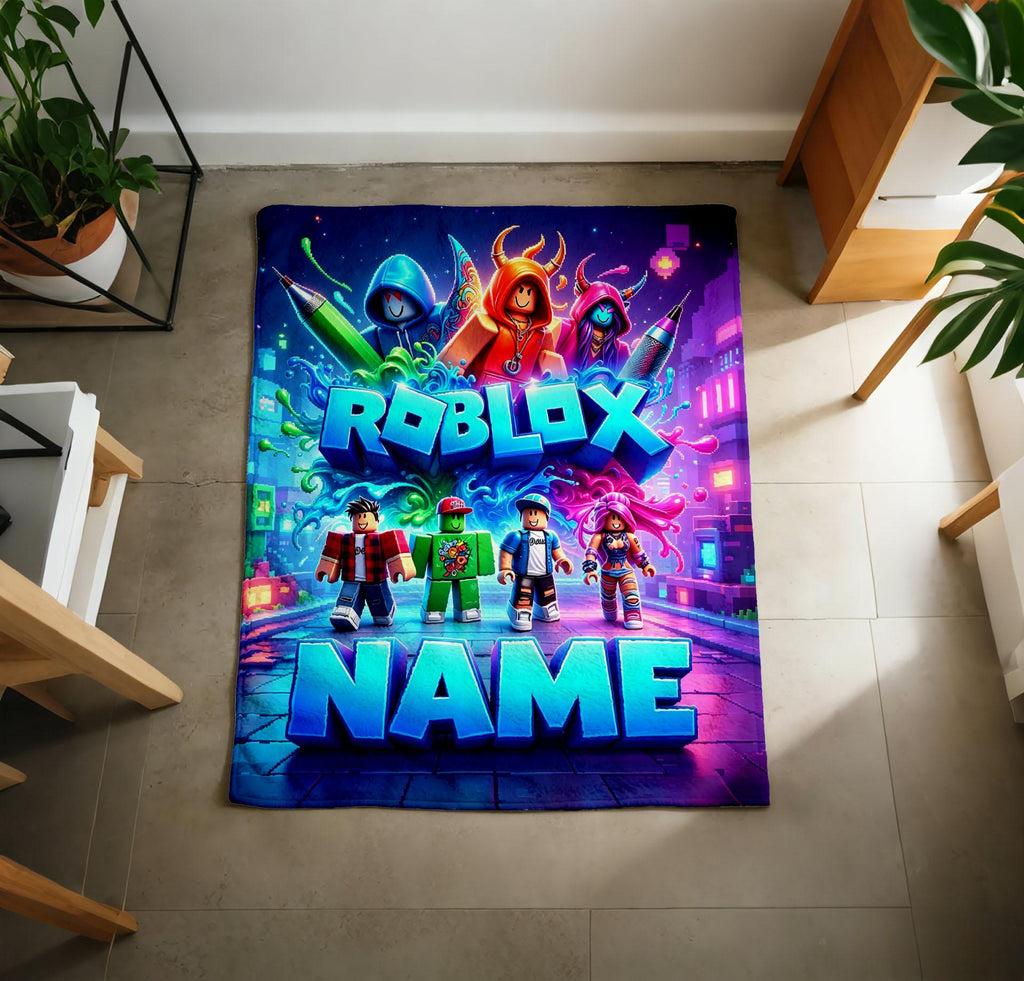 Personalized Roblox Blanket Soft Throw, Custom Name Kids Birthday Gift