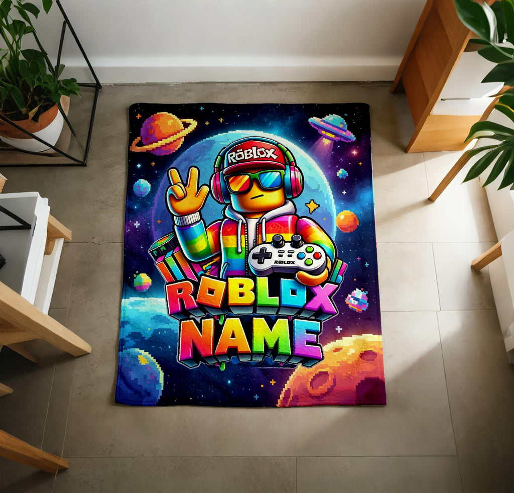 Roblox Rainbow Avatar Blanket Soft Throw, Custom Name Child Gift